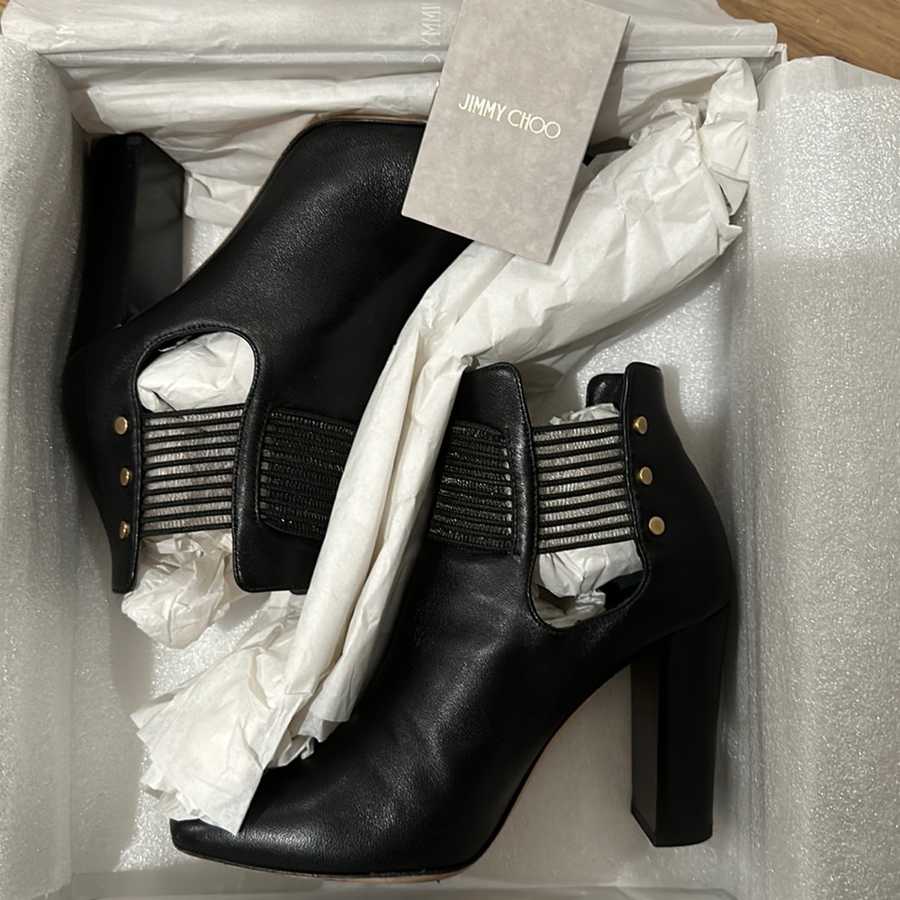 Authentic Jimmy Choo Mercy Black Leather Moto Pump